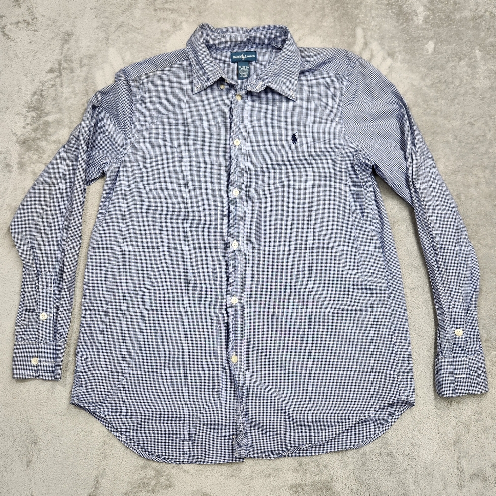 Ralph Lauren Button Down Shirt Men’s XL Blue Check Gingham Long Sleeve Preppy